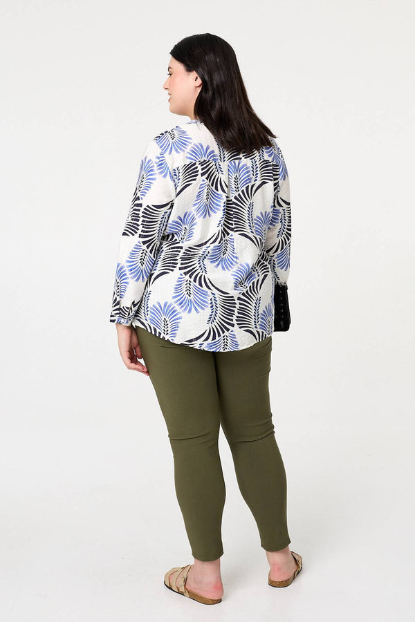 Blue | Curve Printed Turn-Up Sleeve Shirt