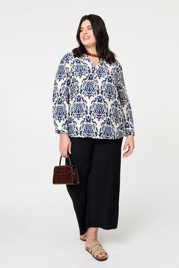 Navy | Curve Baroque Print Relaxed Blouse