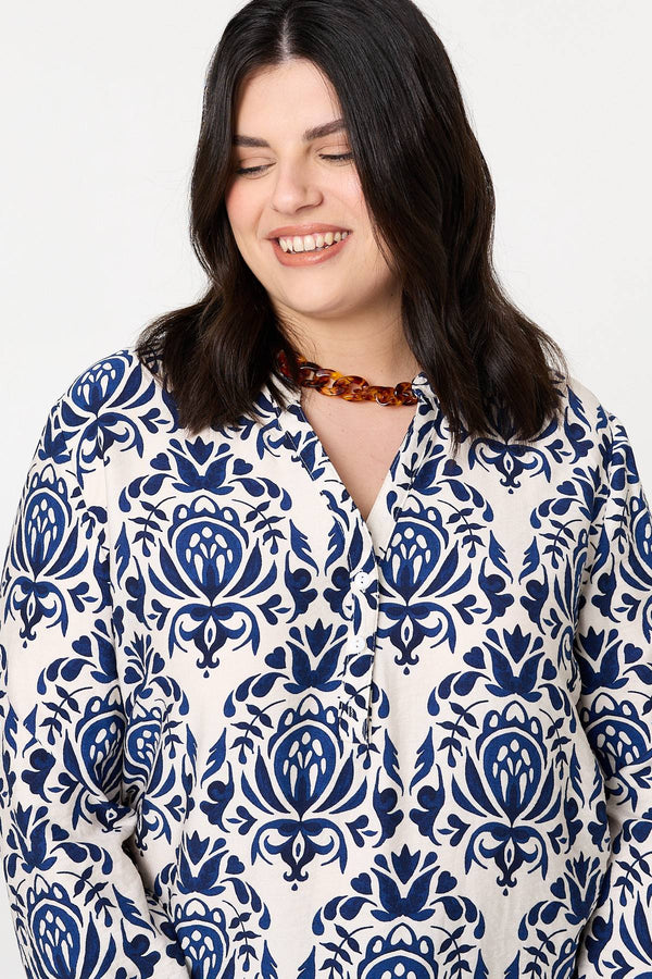 Navy | Curve Baroque Print Relaxed Blouse