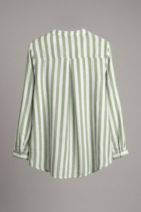 Green | Curve Striped Relaxed Long Sleeve Blouse