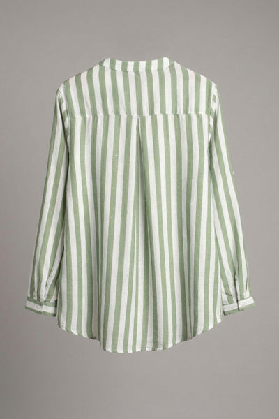 Green | Curve Striped Relaxed Long Sleeve Blouse