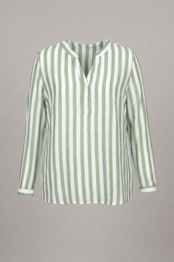 Green | Curve Striped Relaxed Long Sleeve Blouse