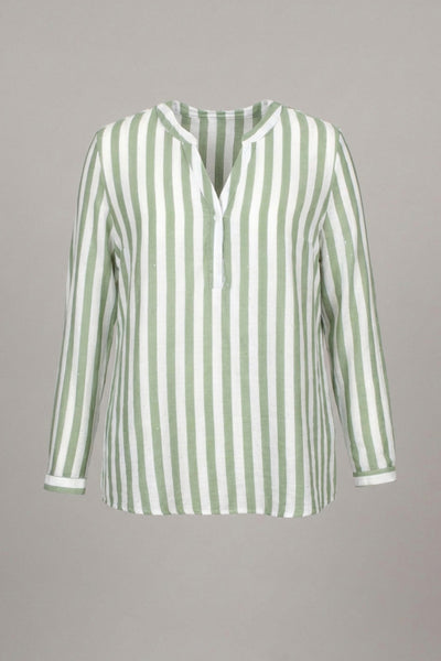 Green | Curve Striped Relaxed Long Sleeve Blouse