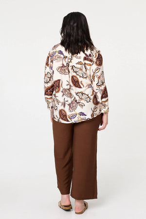 Red | Curve Floral Turn-Up Sleeve Blouse