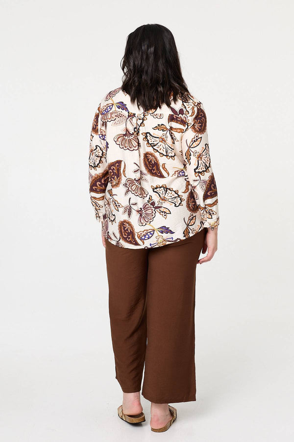 Red | Curve Floral Turn-Up Sleeve Blouse