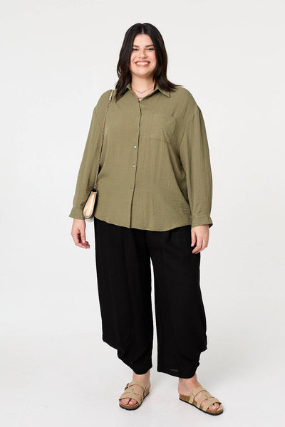 Khaki | Curve Long Sleeve Relaxed Shirt