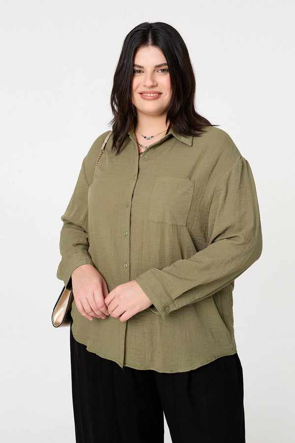 Khaki | Curve Long Sleeve Relaxed Shirt