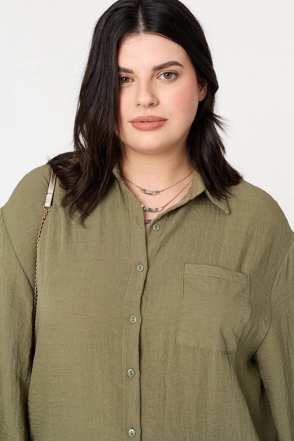 Khaki | Curve Long Sleeve Relaxed Shirt