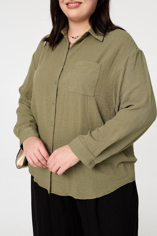 Khaki | Curve Long Sleeve Relaxed Shirt