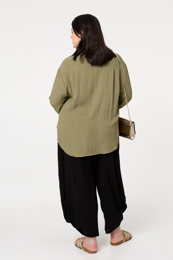 Khaki | Curve Long Sleeve Relaxed Shirt