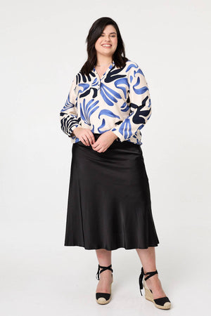 Blue | Curve Abstract Turn-Up Sleeve Top
