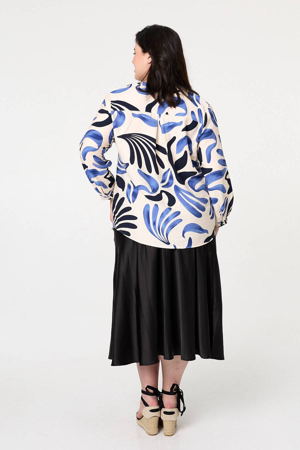 Blue | Curve Abstract Turn-Up Sleeve Top