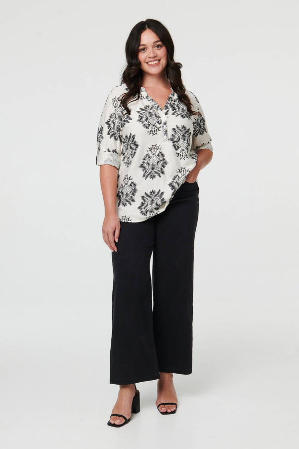 Black | Curve Floral Long Sleeve Blouse