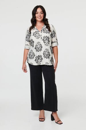 Black | Curve Floral Long Sleeve Blouse