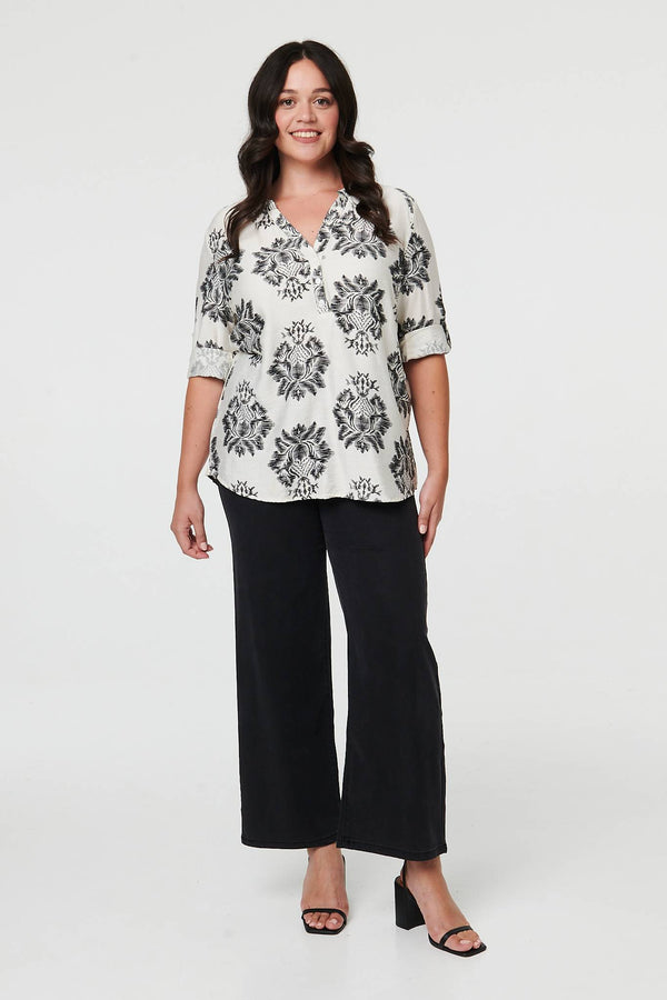 Black | Curve Floral Long Sleeve Blouse