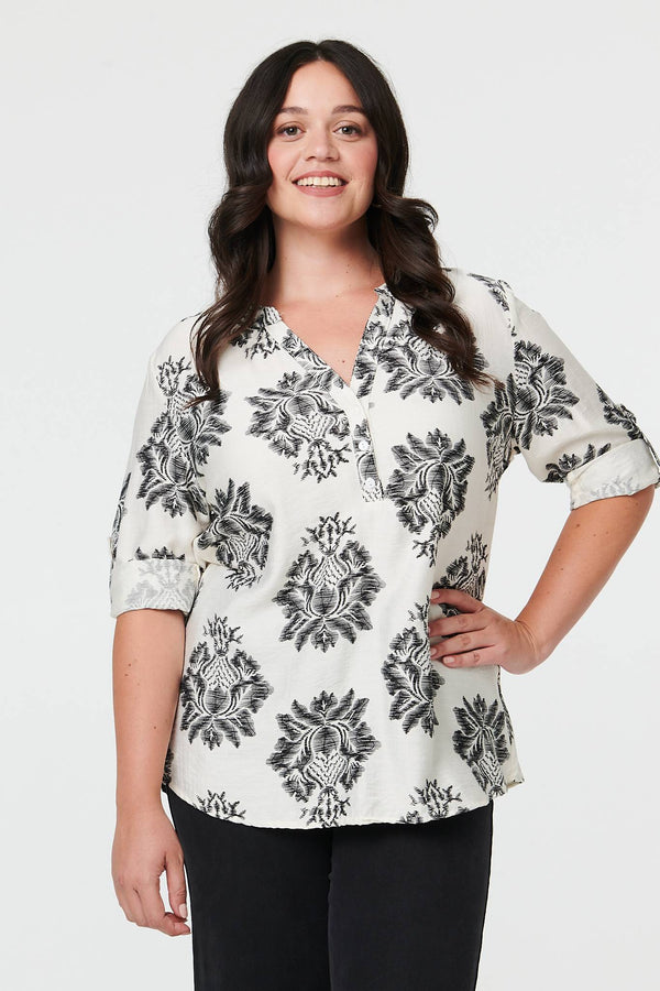 Black | Curve Floral Long Sleeve Blouse