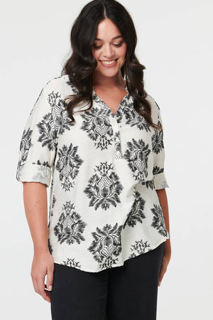 Black | Curve Floral Long Sleeve Blouse