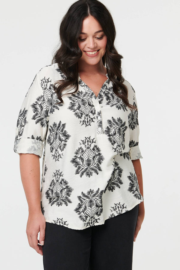 Black | Curve Floral Long Sleeve Blouse