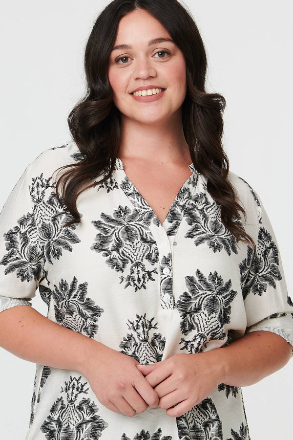 Black | Curve Floral Long Sleeve Blouse