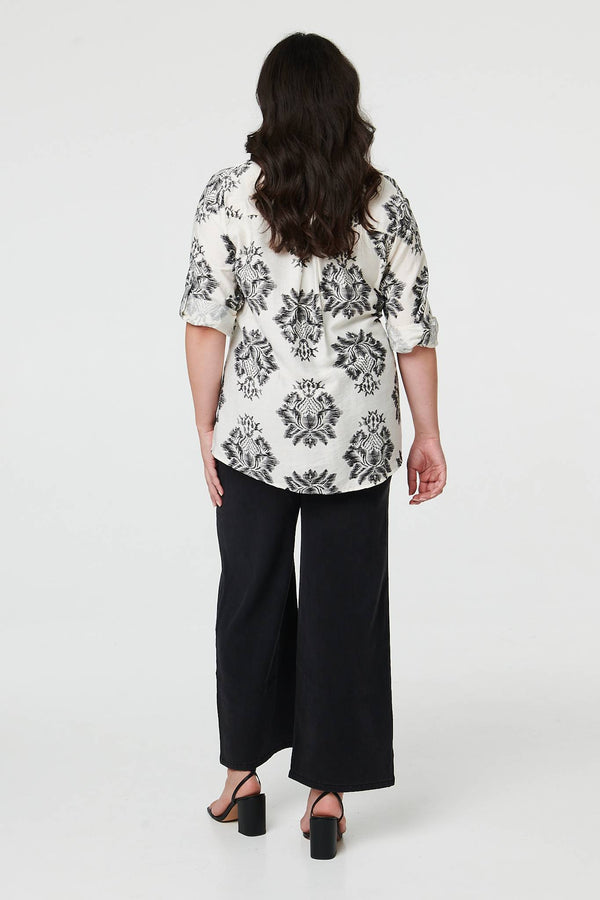 Black | Curve Floral Long Sleeve Blouse