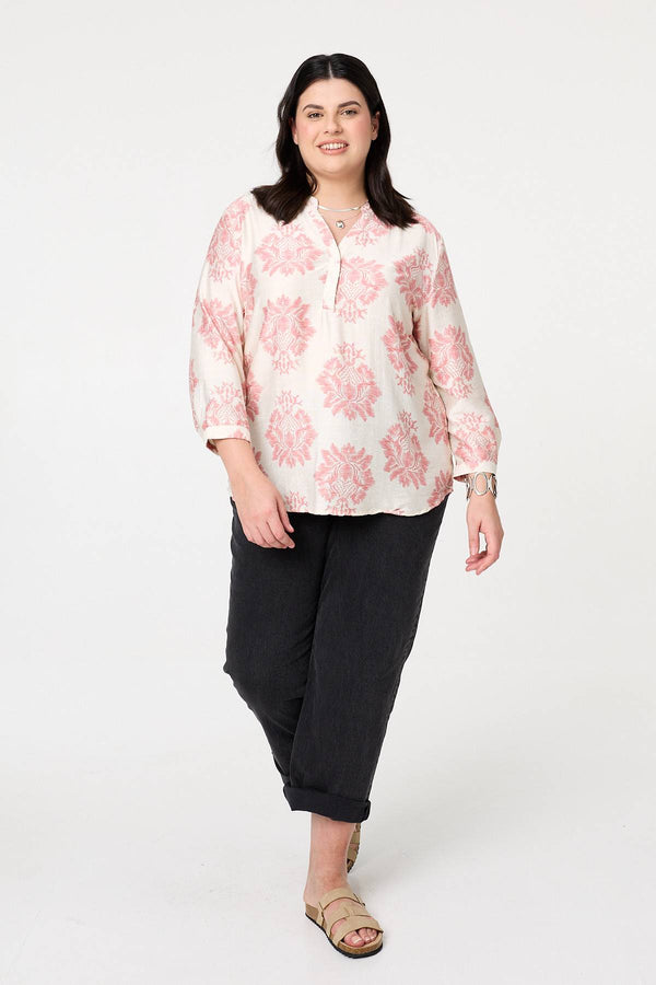Pink | Curve Floral Long Sleeve Blouse