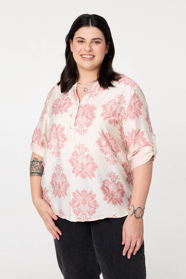 Pink | Curve Floral Long Sleeve Blouse