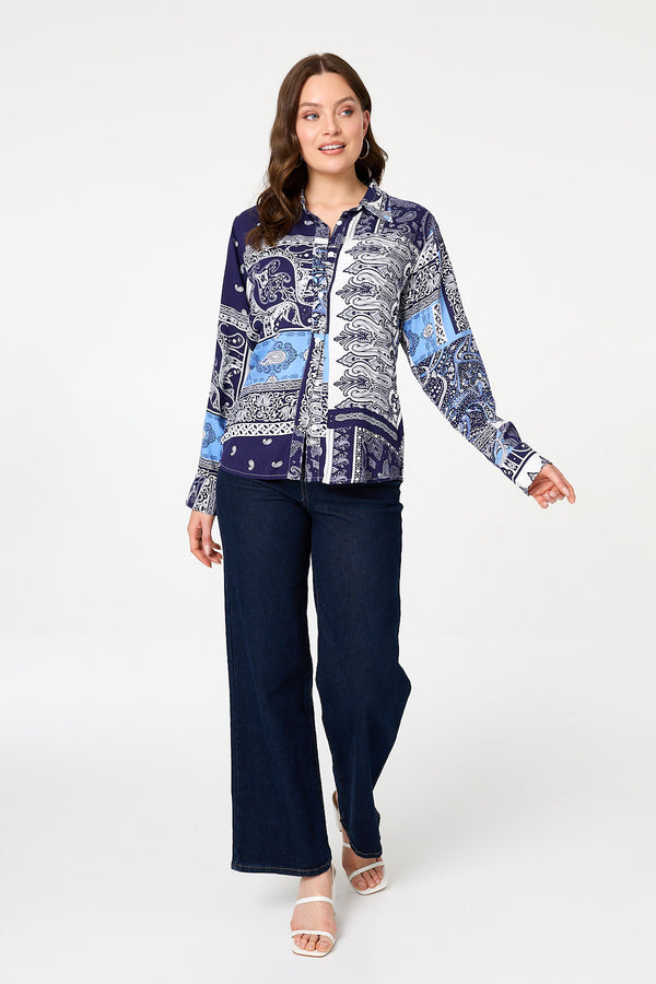 Navy | Patchwork Long Sleeve Shirt