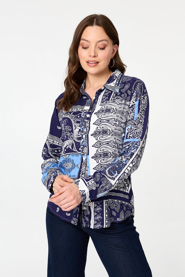 Navy | Patchwork Long Sleeve Shirt