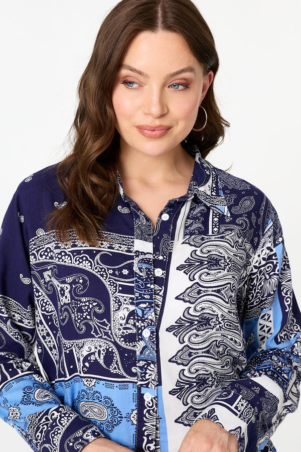 Navy | Patchwork Long Sleeve Shirt