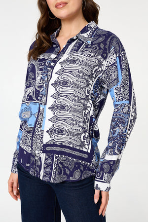Navy | Patchwork Long Sleeve Shirt