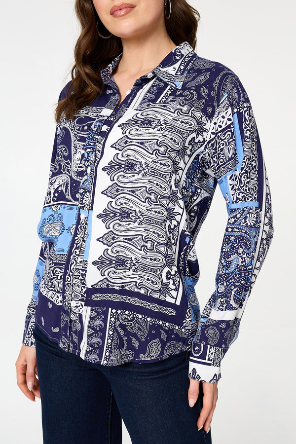 Navy | Patchwork Long Sleeve Shirt