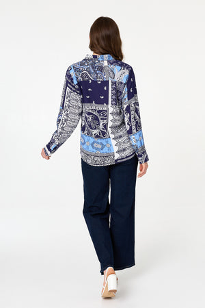 Navy | Patchwork Long Sleeve Shirt