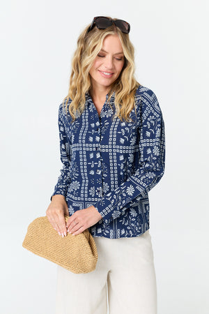Blue | Printed Long Sleeve Relaxed Shirt