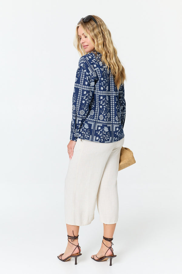 Blue | Printed Long Sleeve Relaxed Shirt