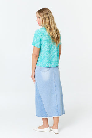 Blue | Leaf Print Textured Short Sleeve Shirt