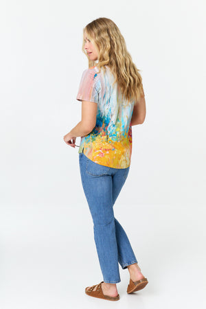 Blue | Abstract Short Sleeve V-Neck Top