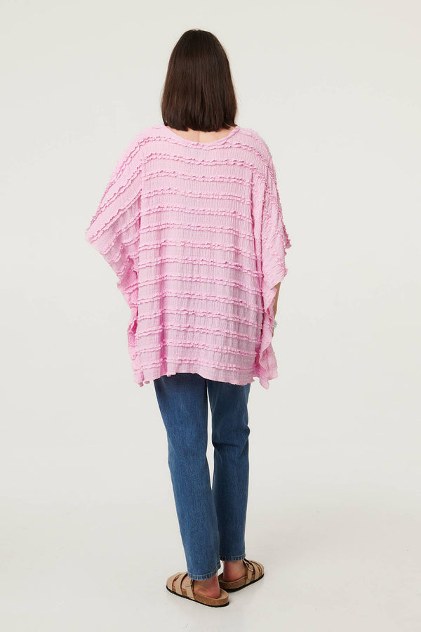 Pink | Textured 3/4 Batwing Sleeve Relaxed Top