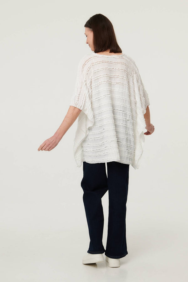 White | Textured 3/4 Batwing Sleeve Relaxed Top