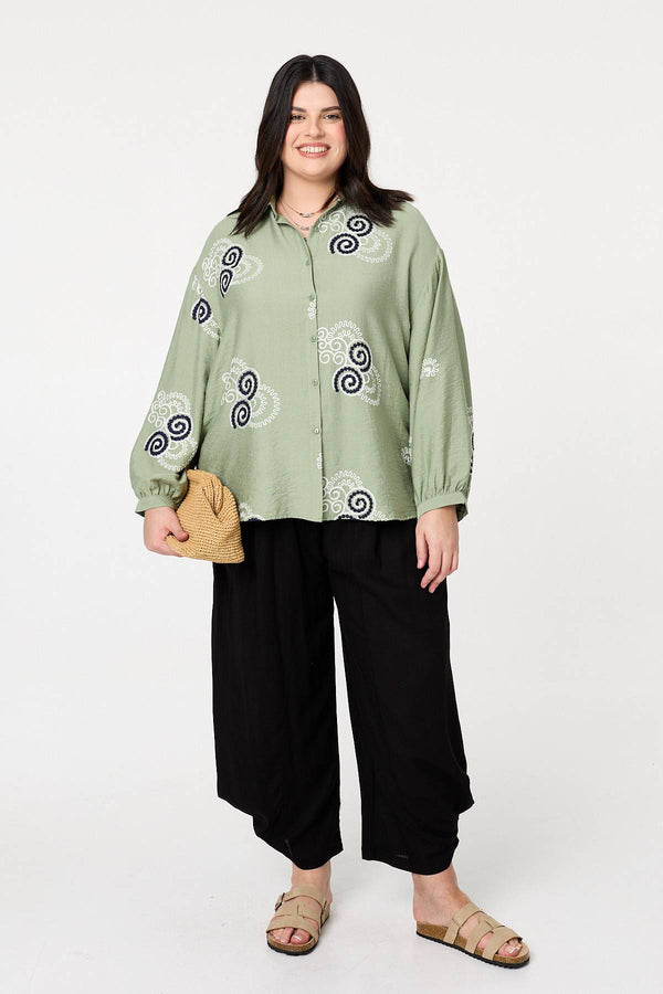 Khaki | Curve Embroidered Relaxed Shirt