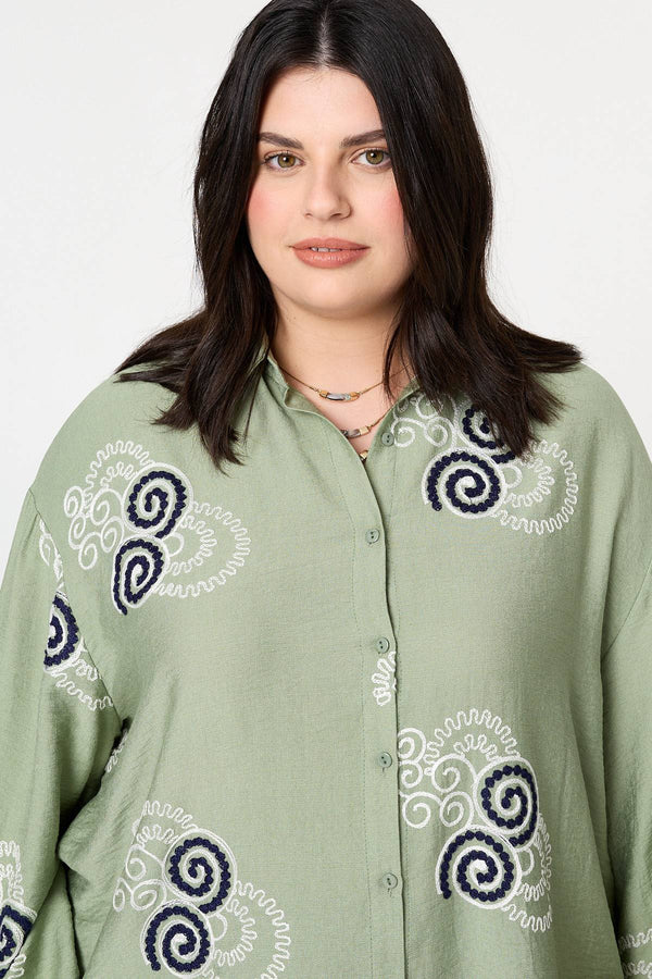 Khaki | Curve Embroidered Relaxed Shirt
