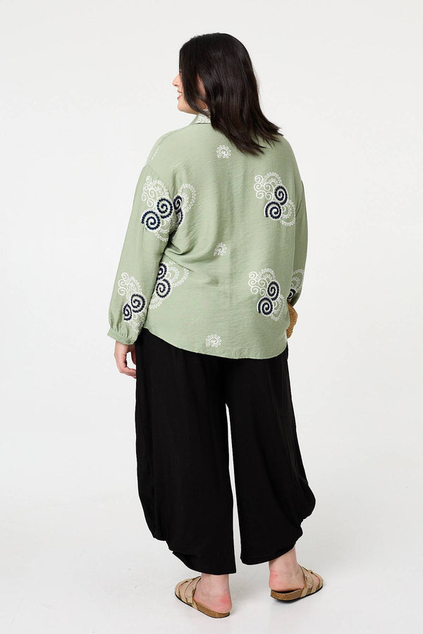 Khaki | Curve Embroidered Relaxed Shirt
