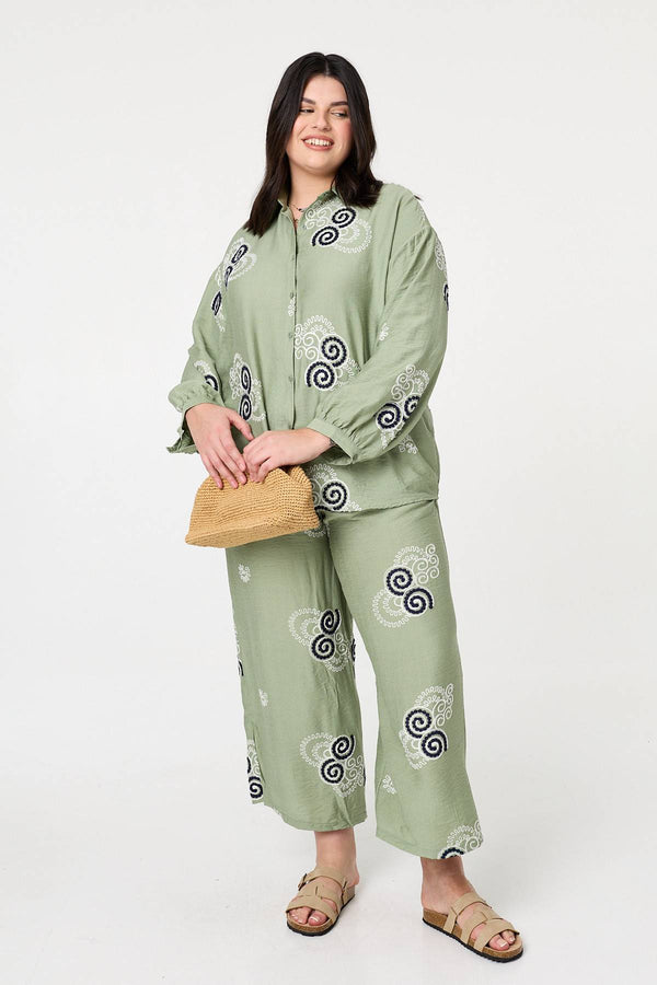 Khaki | Curve Embroidered Relaxed Trousers