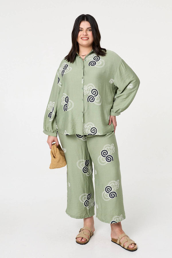Khaki | Curve Embroidered Relaxed Trousers