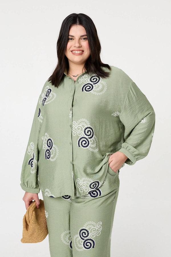 Khaki | Curve Embroidered Relaxed Shirt