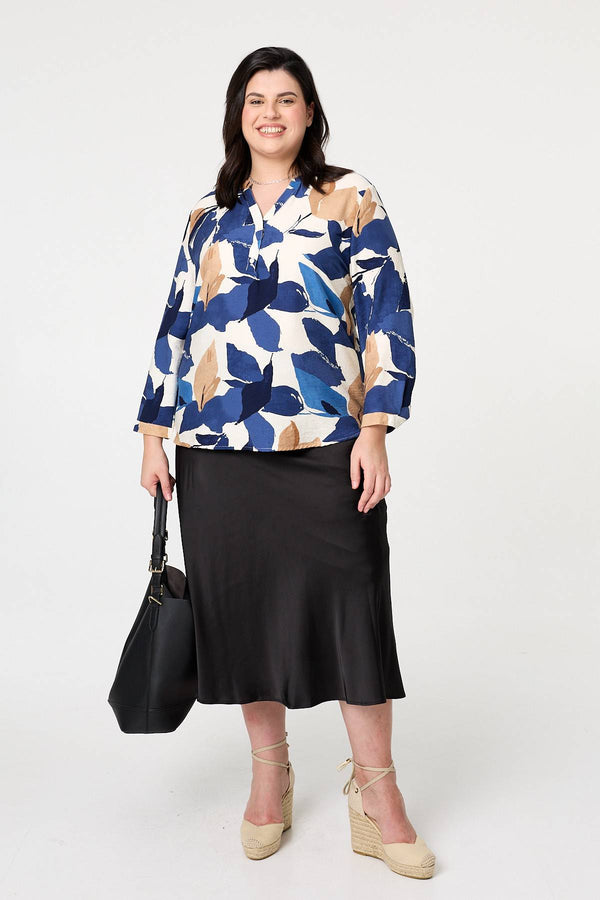 Navy | Curve Abstract Long Sleeve Blouse