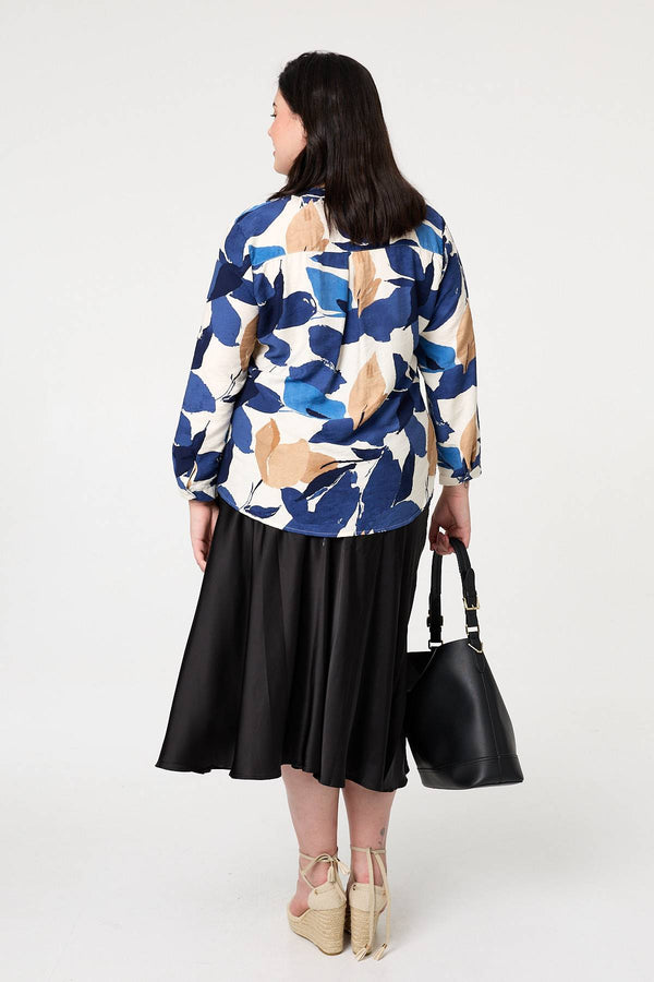 Navy | Curve Abstract Long Sleeve Blouse