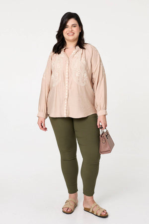 Pink | Curve Floral Embroidered Relaxed Shirt