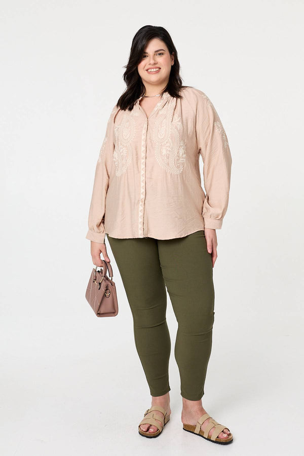 Pink | Curve Floral Embroidered Relaxed Shirt