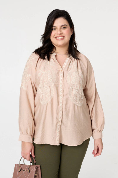 Pink | Curve Floral Embroidered Relaxed Shirt