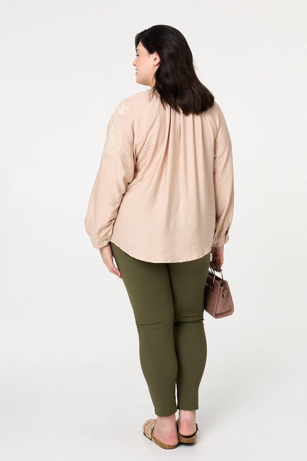 Pink | Curve Floral Embroidered Relaxed Shirt